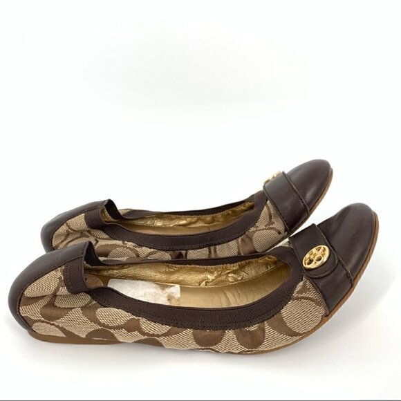 Coach Shoes - Coach womens Chelsey flats size 7.5 brown monogram cap toe ballet core